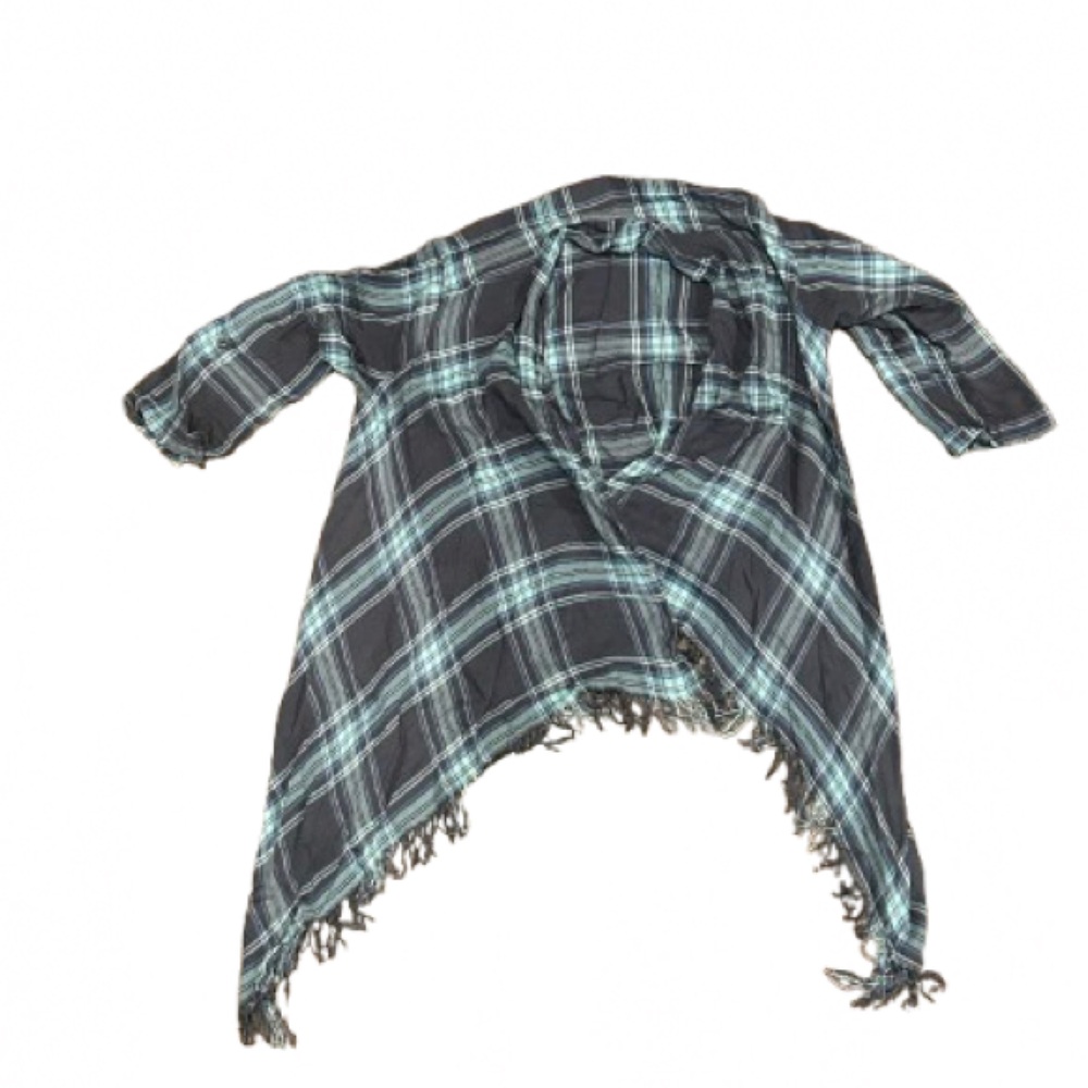 Justice Girls Gray and Teal Plaid Cardigan/Blouse Size 10